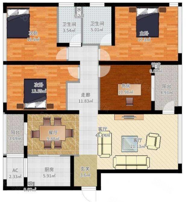 龙凤小区4室2厅3卫131㎡南北59万