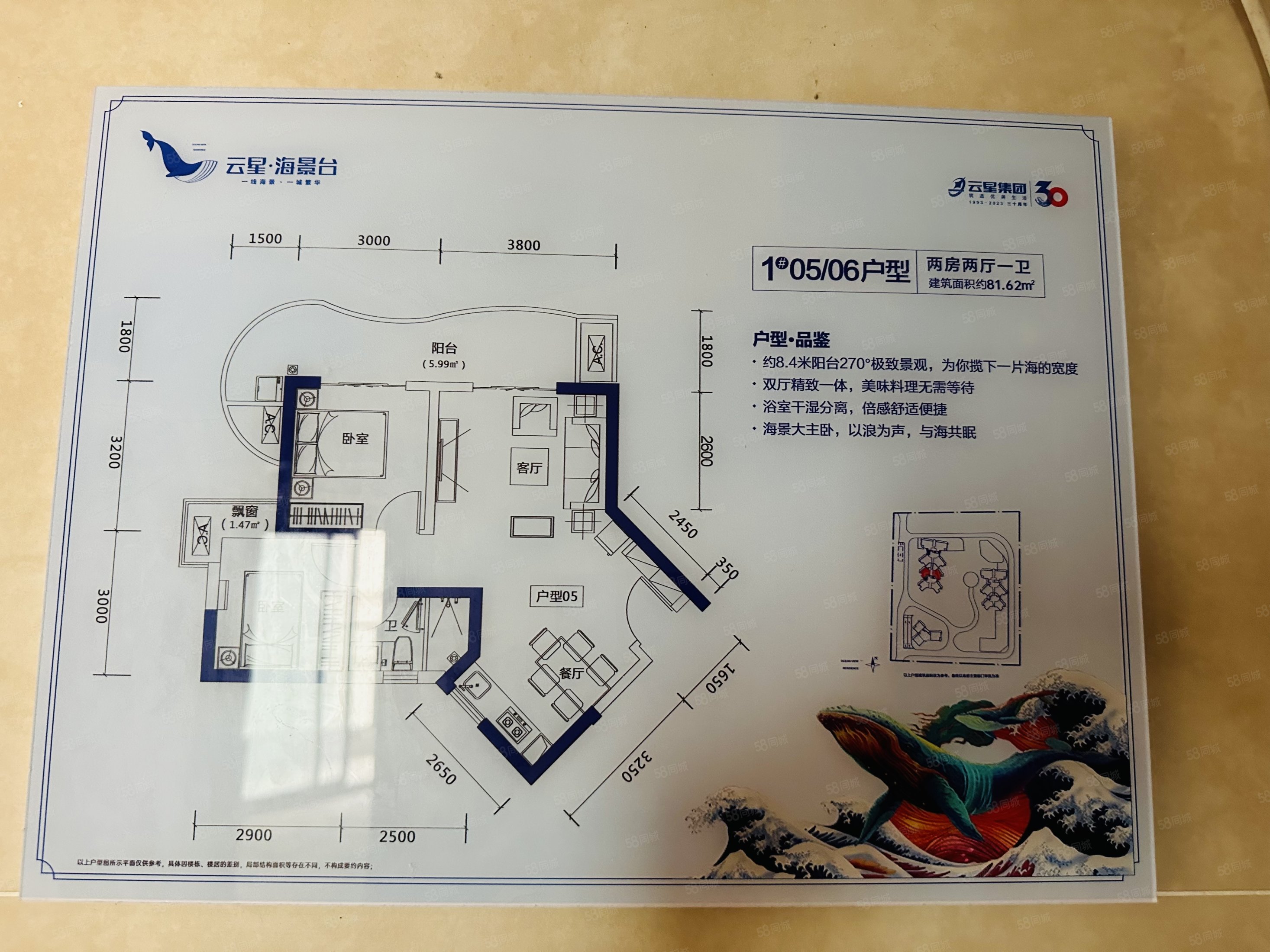 云星海景台2室2厅1卫81㎡南北52万