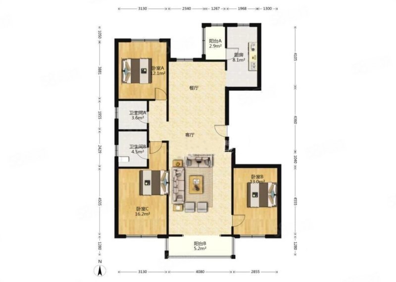 蔚蓝家园3室2厅1卫150㎡南138万