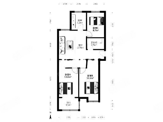 新东关3室1厅1卫106㎡南北86万