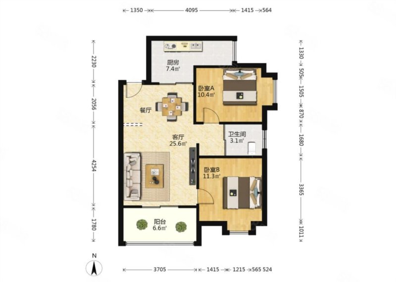 欣欣佳园2室2厅1卫80㎡南北55万