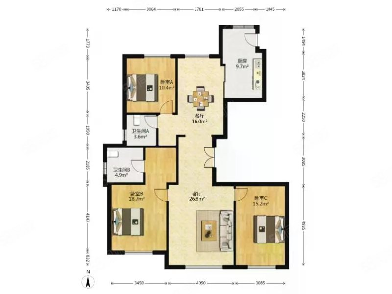 华润奉天九里3室2厅2卫146.83㎡南北200万