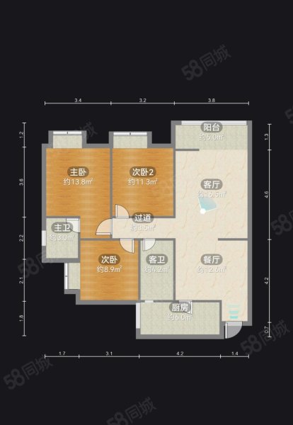 置信逸都花园A区3室2厅2卫105㎡西南63万