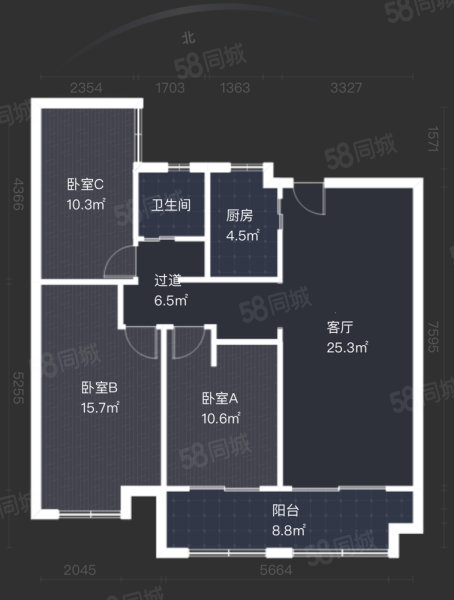 融创城融福园3室2厅1卫97.24㎡南北220万