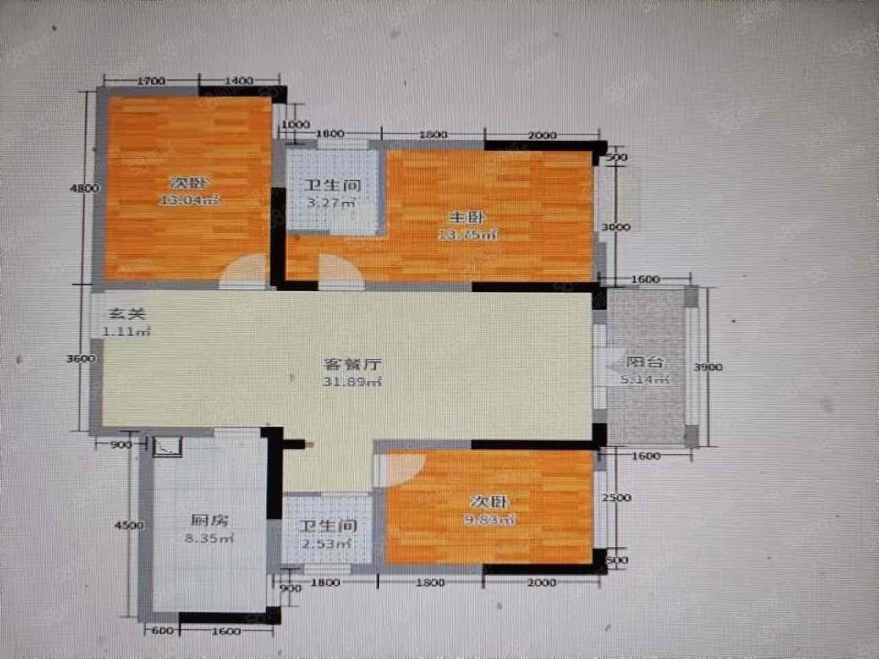 世纪新城A区3室2厅2卫107㎡南74万