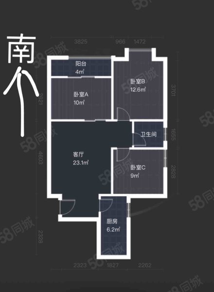 奥林花园雍景苑3室1厅1卫93.98㎡南北120万