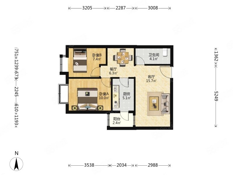 廣渠家園2室1廳1衛(wèi)71.43㎡西559萬