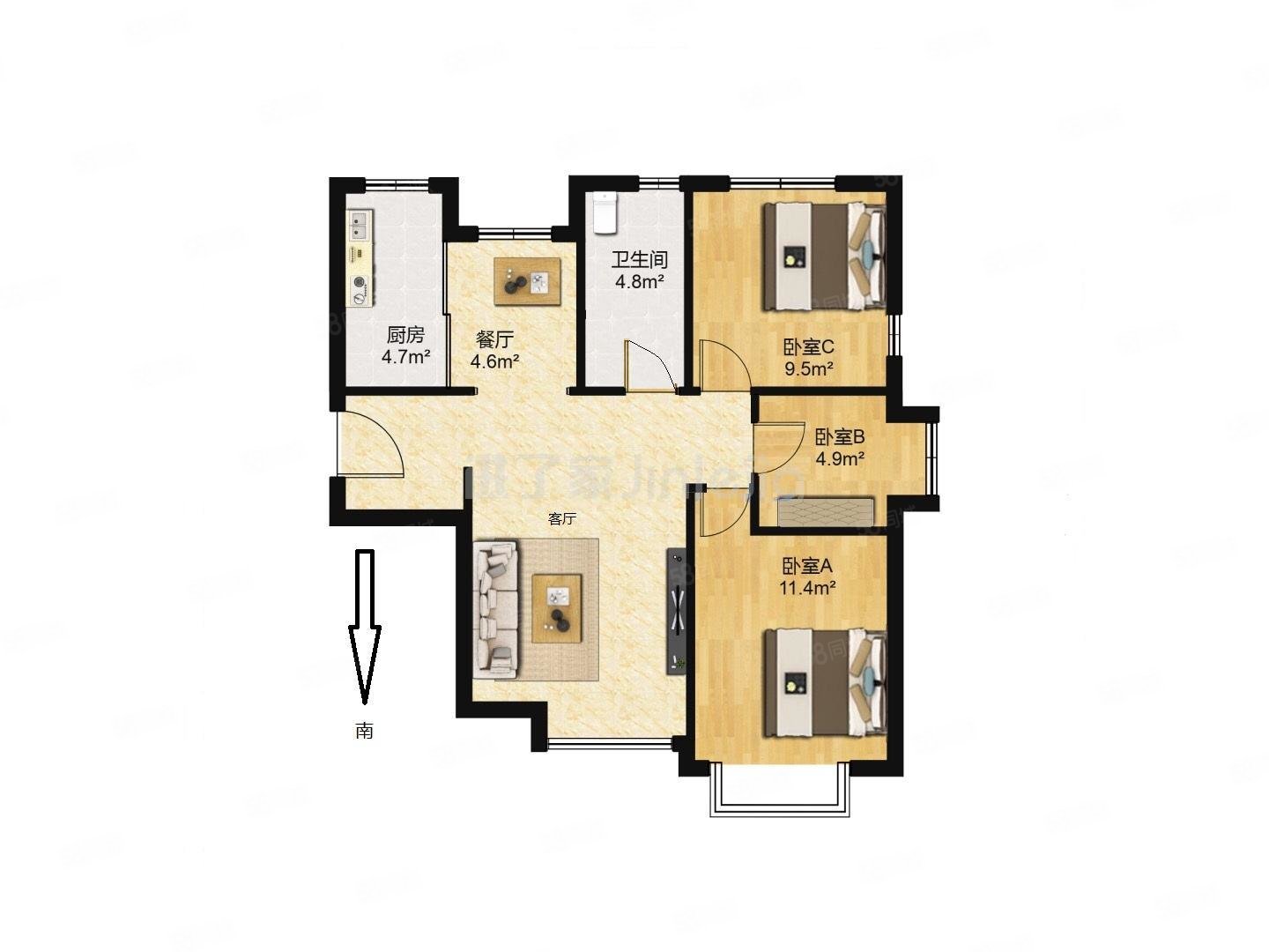 润景家园 3室2厅 满五 南北通透 170万 88.88平
