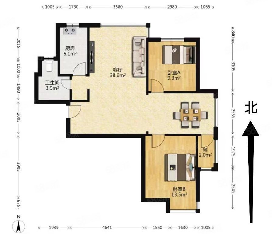 紫晶苑2室2厅1卫101.81㎡南北165万