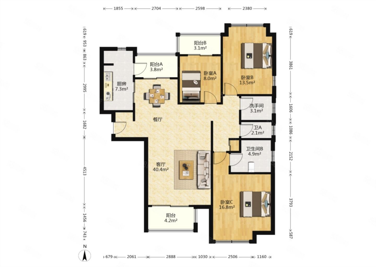 和风雅致3室2厅2卫141.43㎡南北1095万