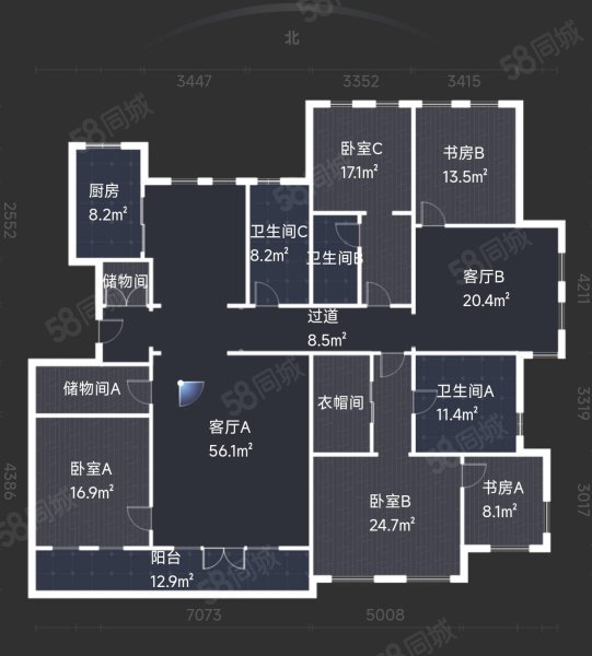 全运村翡翠园(B区)5室3厅3卫265.88㎡南北450万