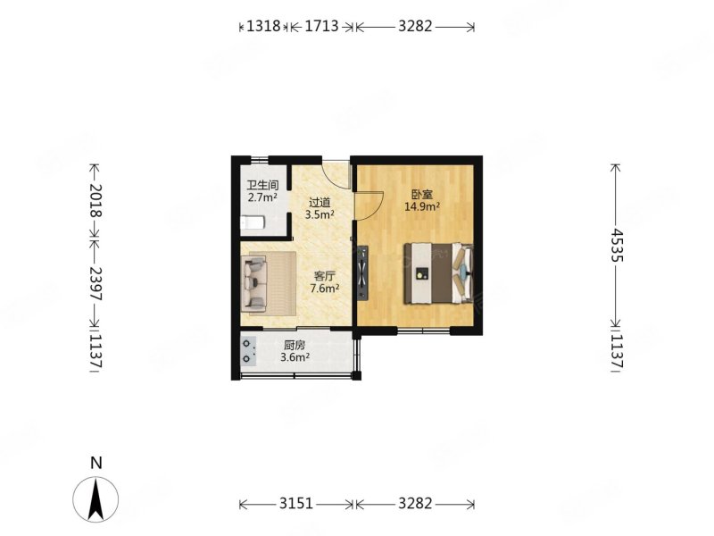 莫愁东路小区1室1厅1卫40.33㎡南109万