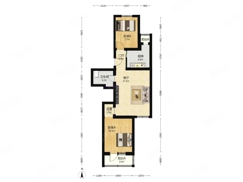 中和家園2室1廳1衛(wèi)72.28㎡南北400萬(wàn)