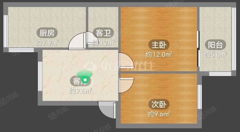 华烽厂宿舍(三区)2室1厅1卫53.37㎡南北28万