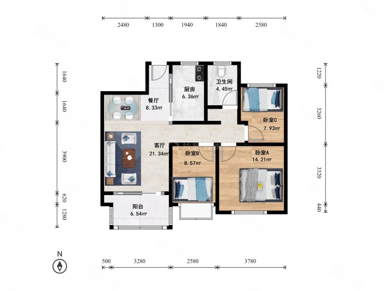 杭房悦东方(公寓住宅)3室2厅1卫85.06㎡南113万