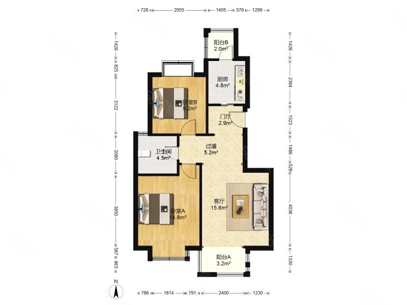 怡和家园2室1厅1卫86.72㎡南319.99万