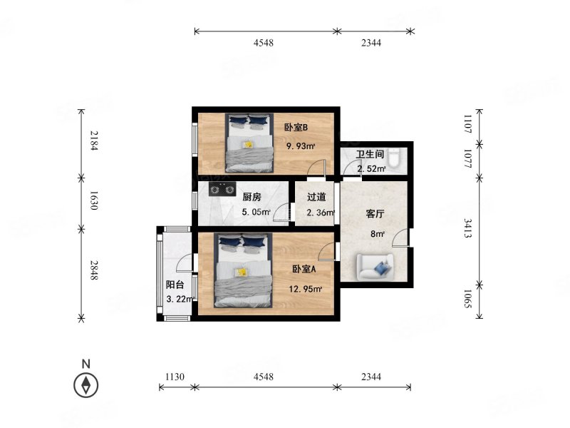 建功北里(三区)2室1厅1卫54.59㎡西549万