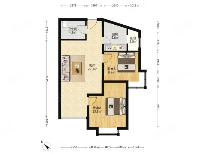 汇鸿家园2室1厅1卫90.28㎡南420万