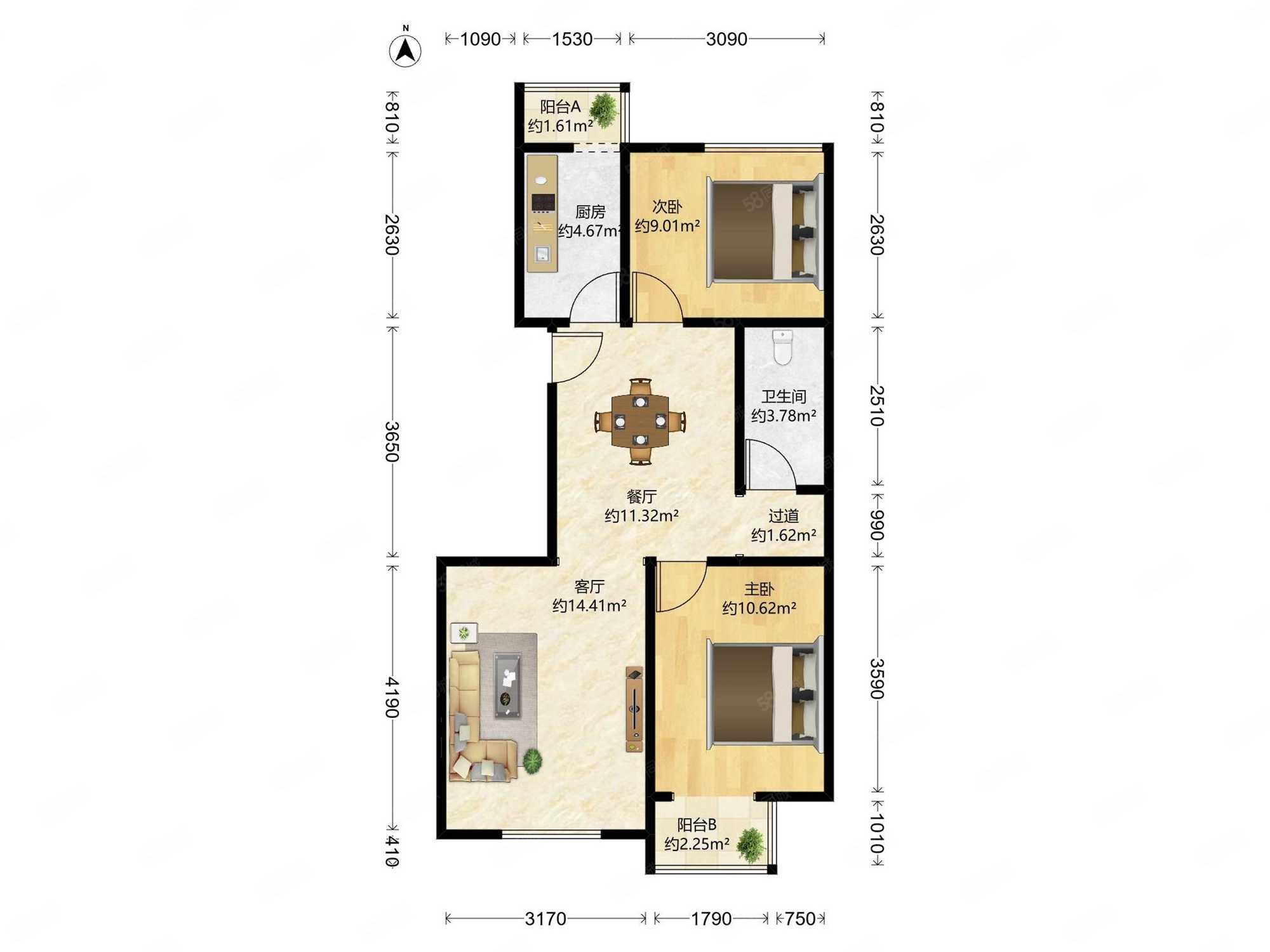 康莊中巷4號(hào)院2室2廳1衛(wèi)83.89㎡南北208萬(wàn)