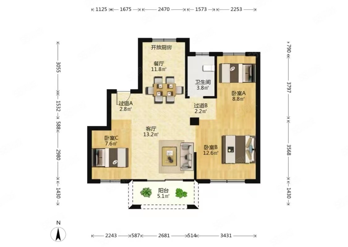 桐城景苑东苑3室2厅1卫93㎡南北158万