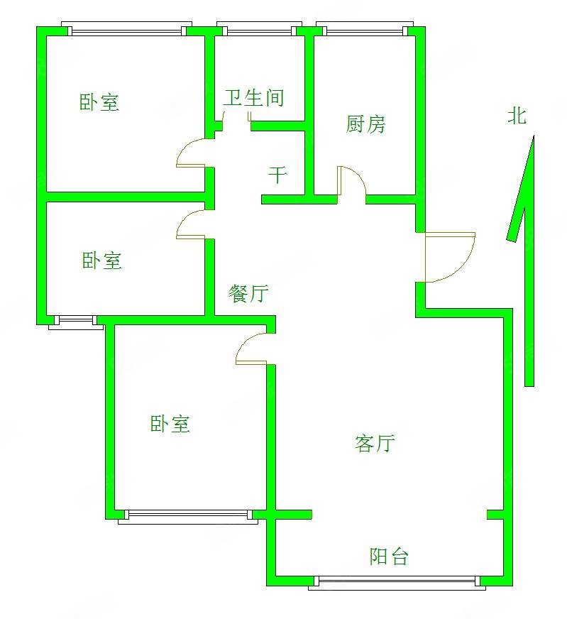 襄湾壹号3室2厅1卫103㎡南北80万