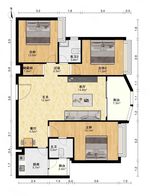 恒大御景半岛3室2厅2卫125.89㎡东245万