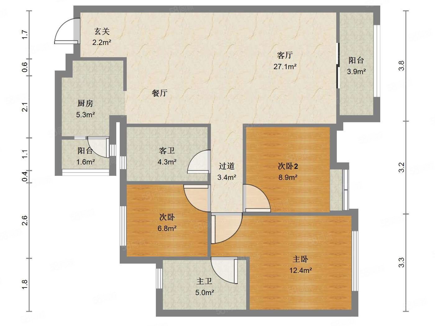 成华奥园广场(二期)3室2厅2卫92㎡南北189万