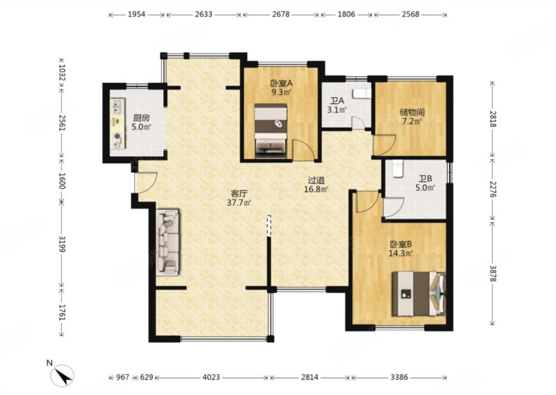 龙湖双珑原著4室2厅2卫122㎡南北250万