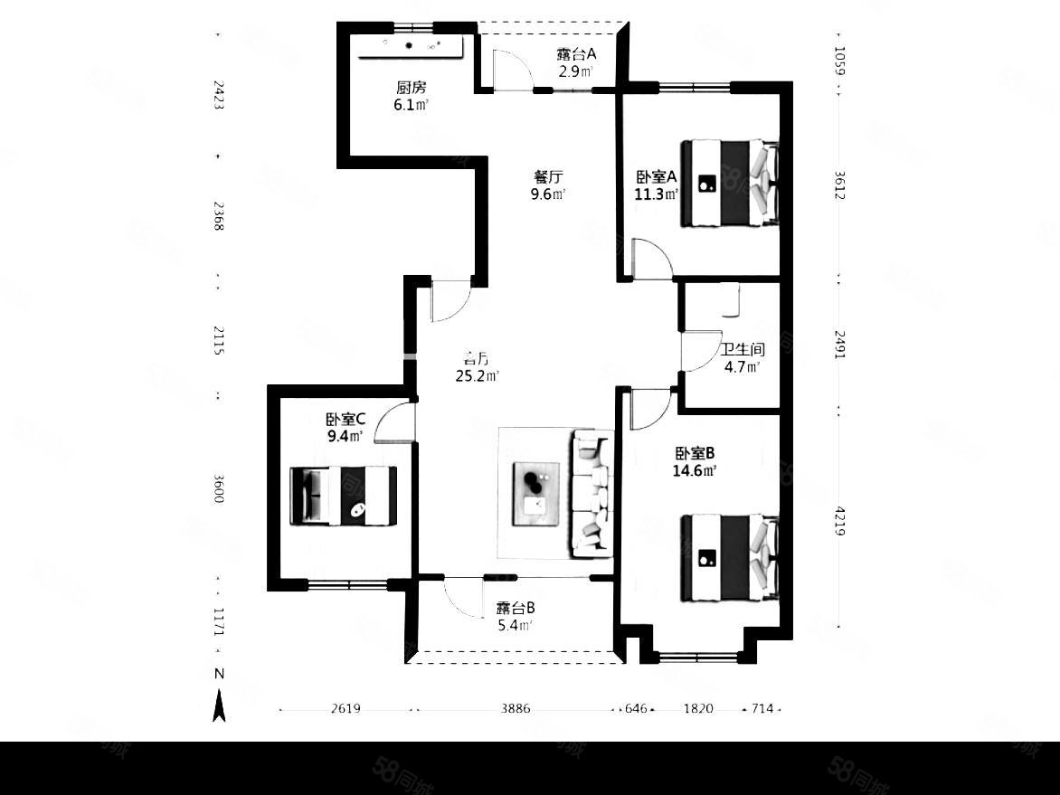 绿城紫金园3室2厅1卫117㎡南北79.8万