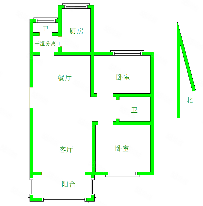 园林小区2室2厅1卫100㎡南北62万