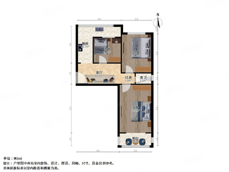 典膳所2号院3室1厅1卫65㎡南北90万