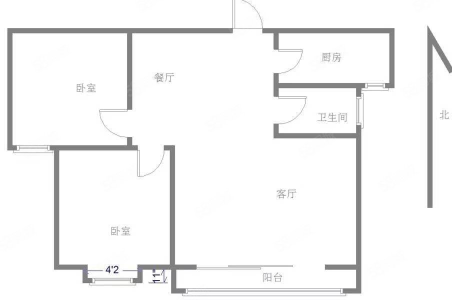 鸿顺观邸(一期)2室2厅1卫88.96㎡南北66万