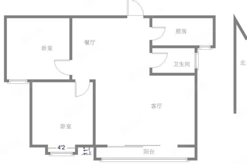 鸿顺观邸(一期)2室2厅1卫88.96㎡南北66万