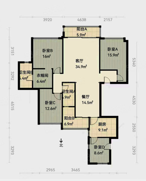 保利云禧4室2厅2卫169.26㎡南北1800万