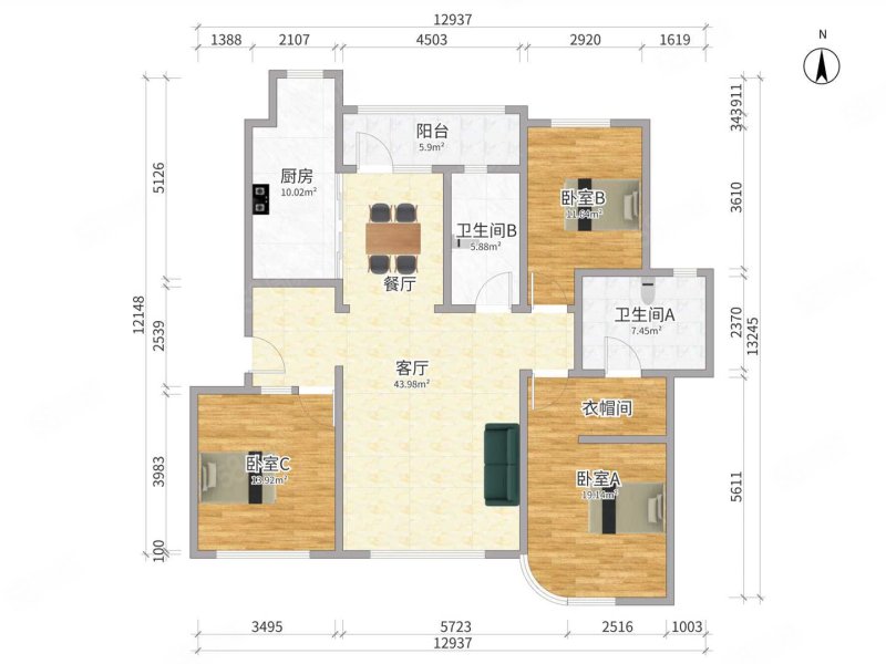 澳南明秀山庄3室2厅2卫124.03㎡南北440万