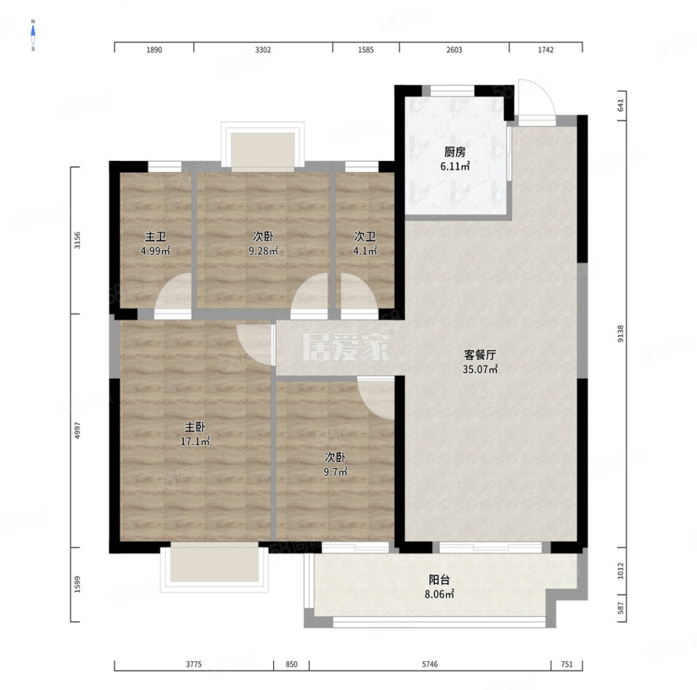 依云水岸3室2厅2卫118㎡南北89万