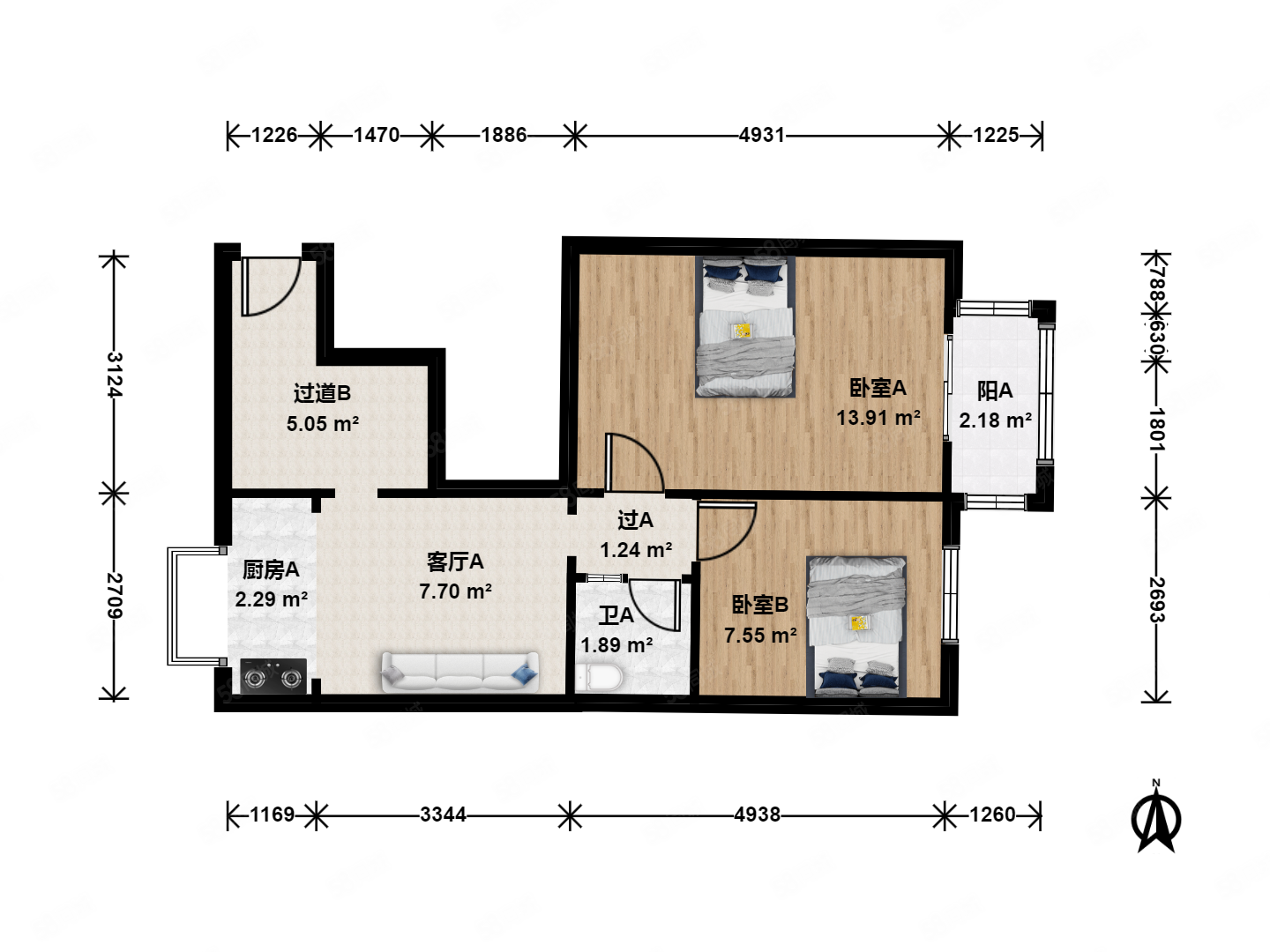 槐柏树街南里2室1厅1卫60.86㎡东550万