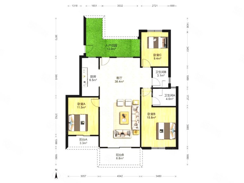 翰林公馆3室2厅2卫128㎡南北156万