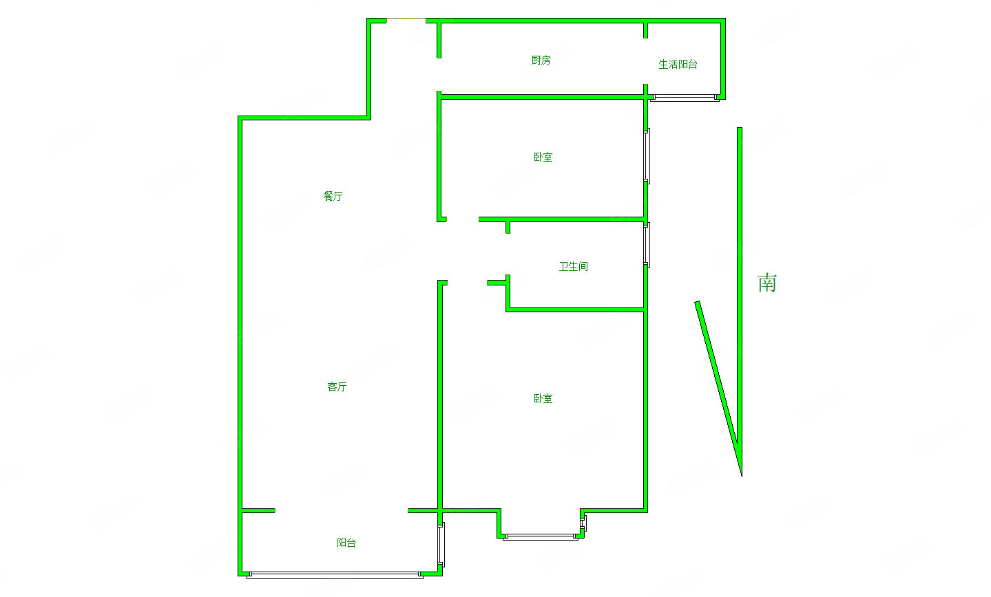 香榭里舍2室1厅1卫93㎡南北80万