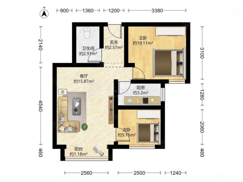 南庭新苑南区2室1厅1卫58.86㎡南288万