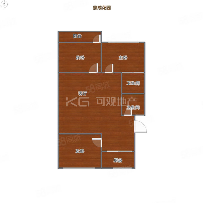 豪成花园3室2厅2卫97.22㎡南北210万