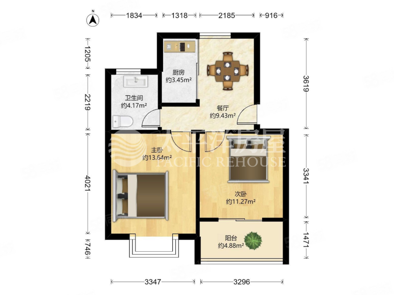 宜达新居2室2厅1卫60.97㎡南北218万