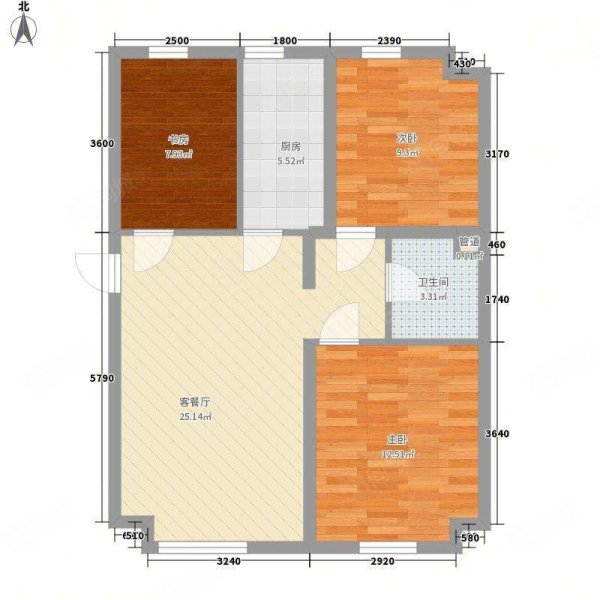 恒泰名仕公馆3室2厅1卫97㎡南北52万