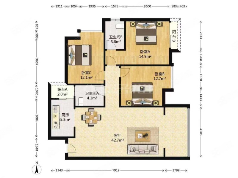 星城原麓(一期)3室2厅2卫89㎡东66万