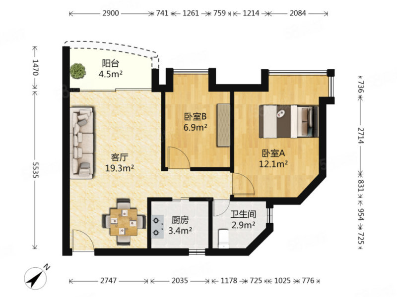 骏皇名居2室2厅1卫66.18㎡北466万