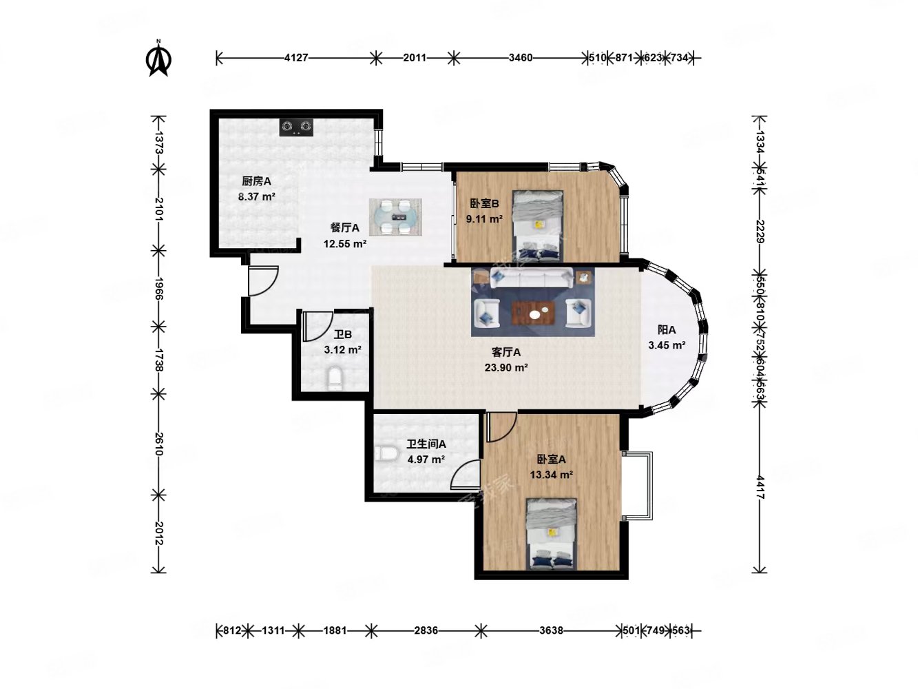 鵬潤家園2室2廳2衛(wèi)116.64㎡東北613萬
