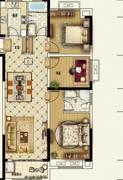 叶语溪花园3室1厅1卫95.92㎡南220万