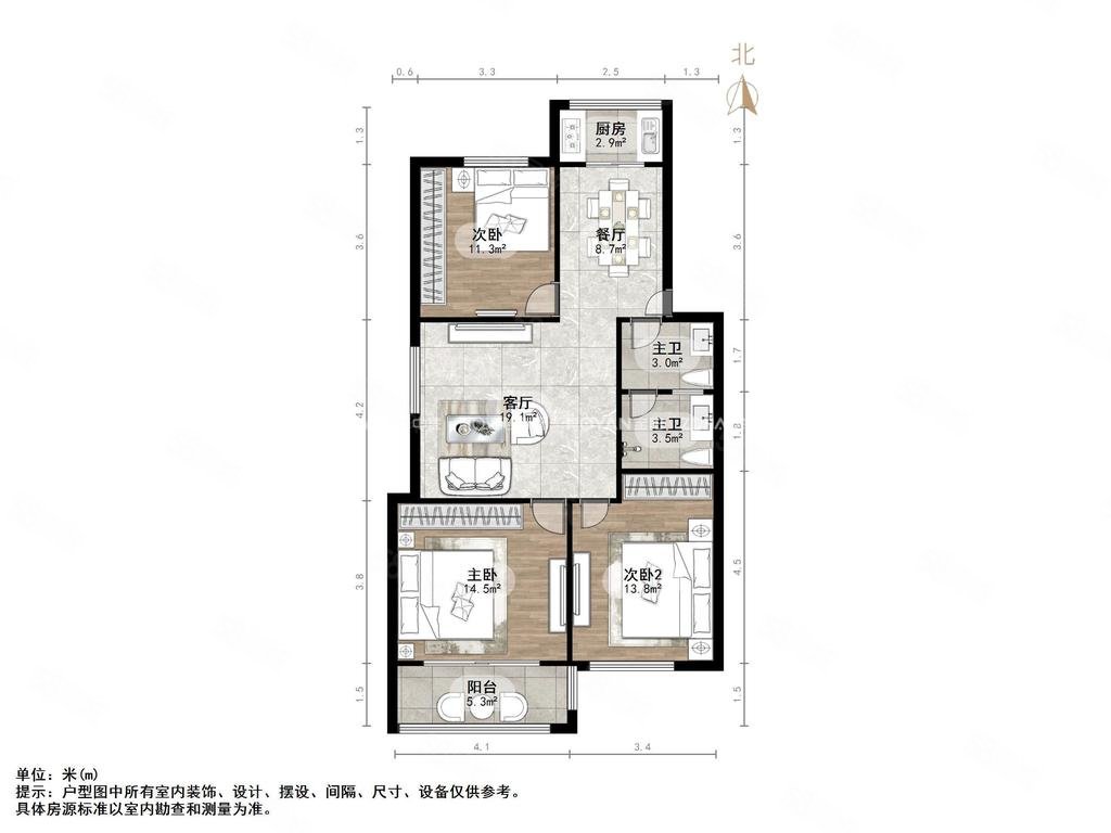 湖滨苑小区3室2厅1卫111.43㎡南北109万