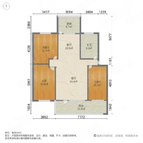 淄江花园(北二区)3室2厅1卫118㎡南北138万