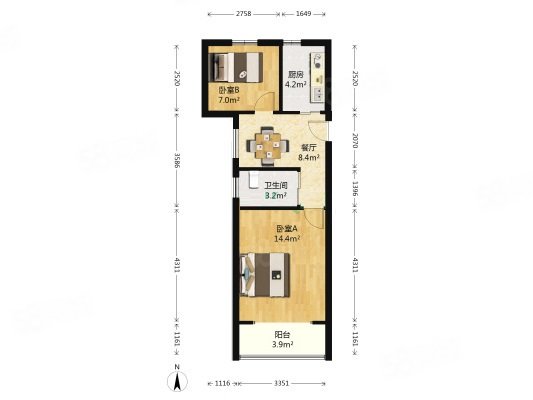 市光三村2室1厅1卫57.55㎡南245万